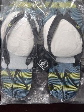 Volcom Men’s Black Strap Blue & Yellow Geometric Flip Flops